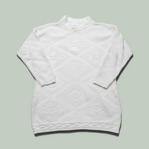 A Knitch Above Sweater Womens Medium Ivory Excellent Textured Cotton‎ Mock Neck